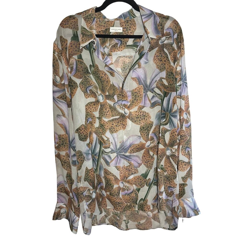 Dries Van Noten Carvie All Over Print Button Down Cuff Sleeve Shirt NWT Size 54